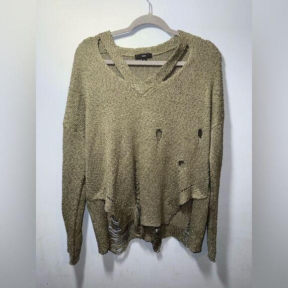 Fate Olive Green Loose Knit Distressed Grunge Pullover Sweater Size Large EUC - Picture 1 of 8